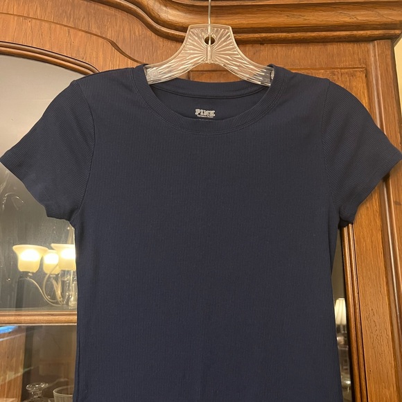 PINK Victoria's Secret Navy Blue Textured Tee - Picture 3 of 4